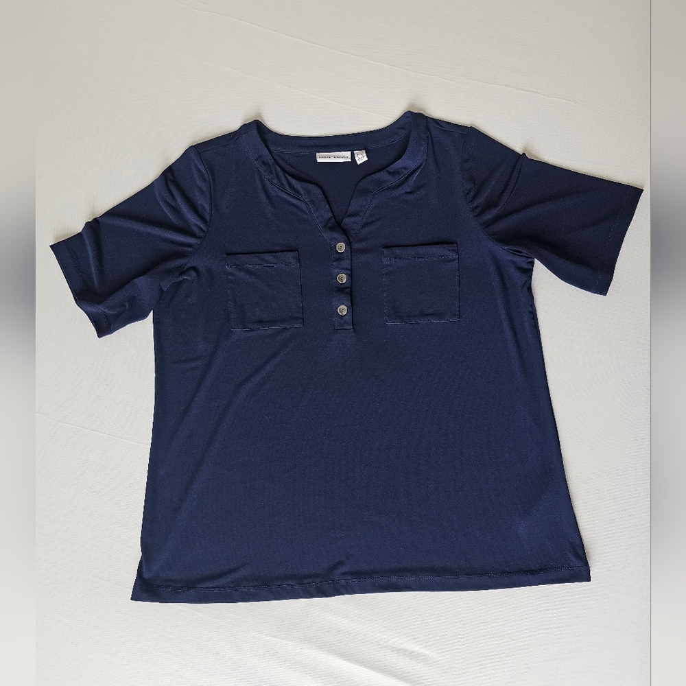 Susan Wraver Navy Short Sleeve Henley Top - Picture 10 of 16